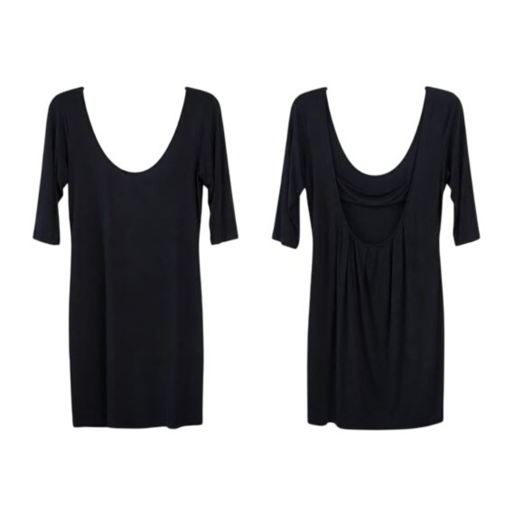 Nation LTD Size M Mini Dress Women Black 3/4 Sleeve Low Scoop Back Pleated
